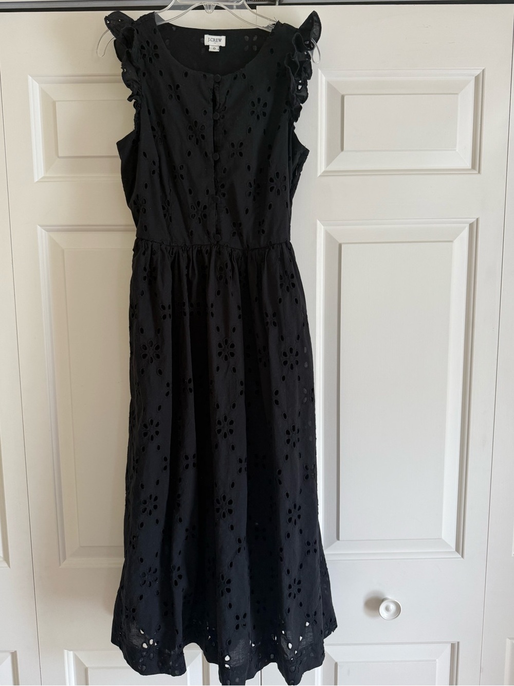 J. Crew Black Eyelet Ruffle Midi Dress